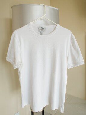 COS White Ribbed Slim Fit Tee Short Sleeve L